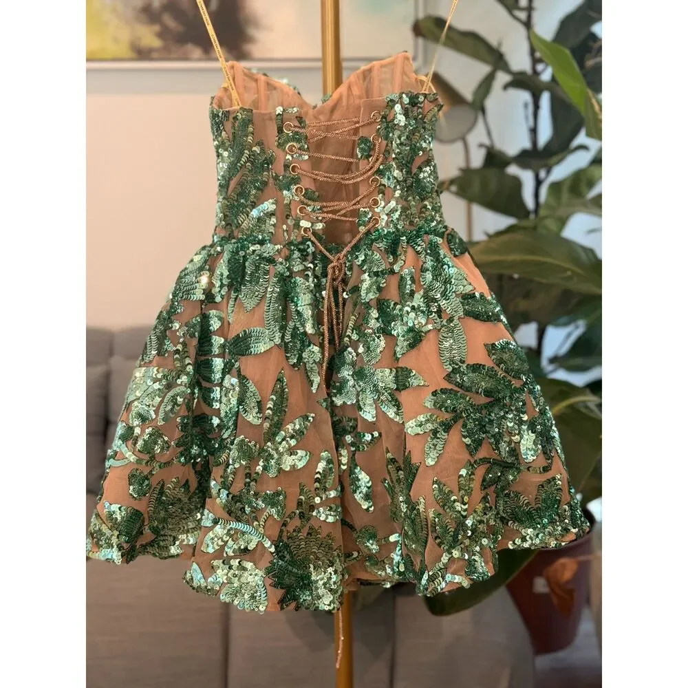 BRONX BANCO Chloe Pailette Teal Strapless Sequin Mini Dress, cocktail | wedding - Picture 12 of 15